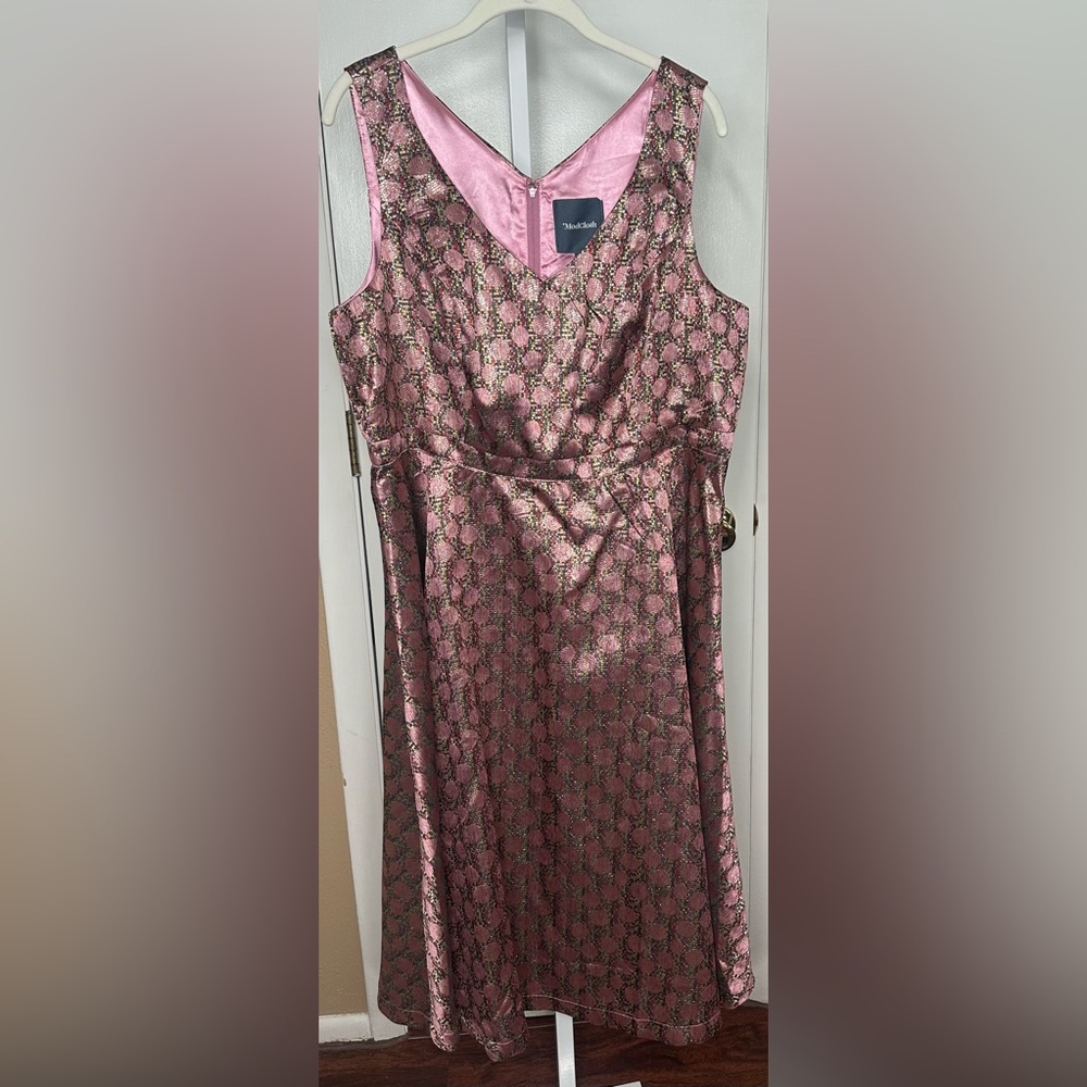 ModCloth Metallic Pink Gold Dress Size 18 Pockets Wedding Cocktail NWT